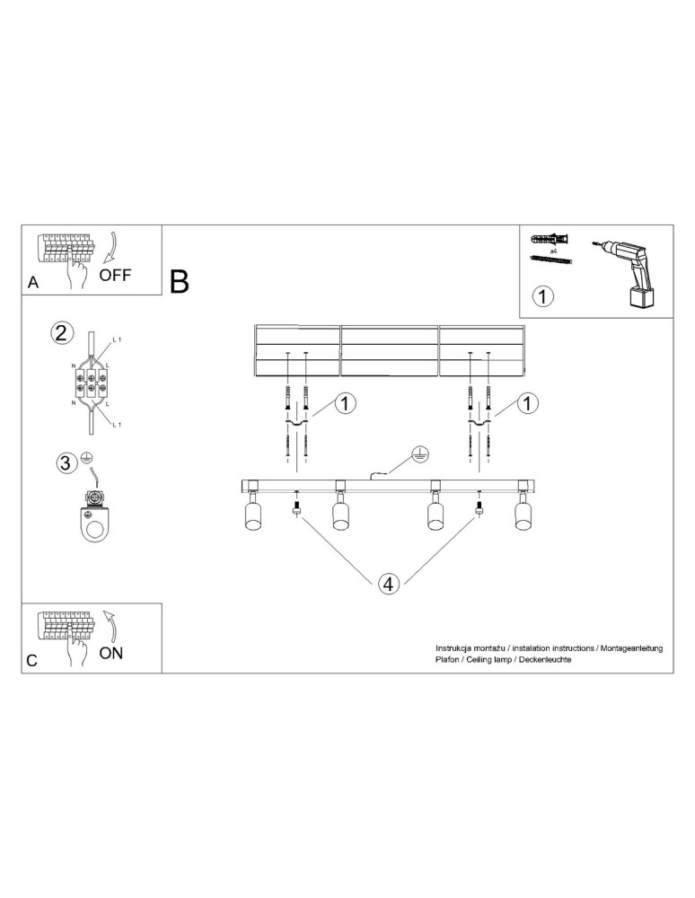 Adjustable ceiling lamps - spots - Sollux Plafond FAGER 4L black SL.1346 - product kolory-swiatla.pl 11