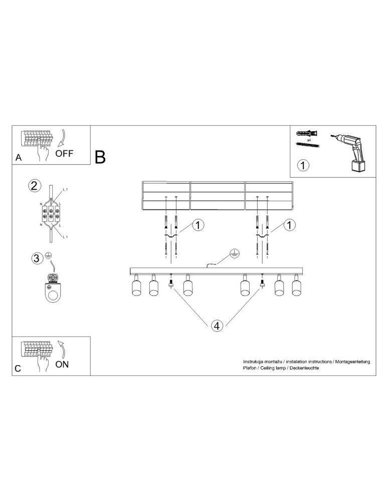 Adjustable ceiling lamps - spots - Sollux Plafond WINX 6L black/chrome SL.1372 - product kolory-swiatla.pl 11