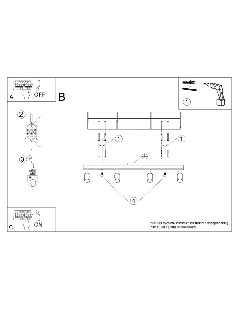 Adjustable ceiling lamps - spots - Sollux Plafond WINX 4L black/gold SL.1387 - product kolory-swiatla.pl 11