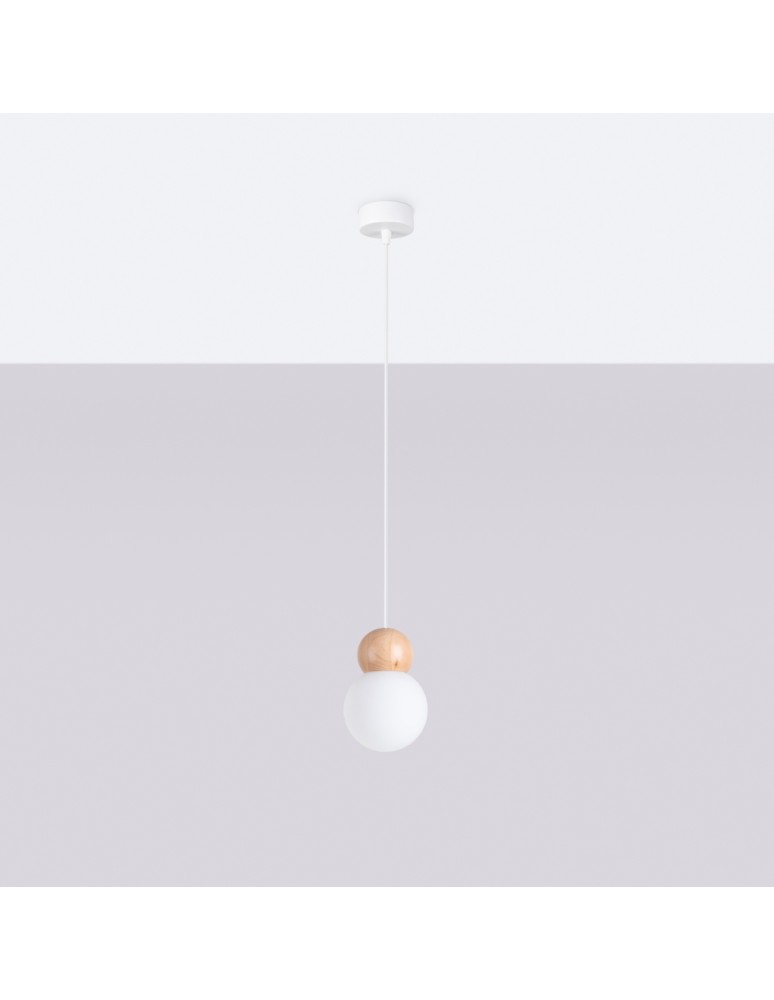 Pendant lamps - Sollux PEKKA 1 pendant lamp white/natural wood SL.1390 - product kolory-swiatla.pl 2