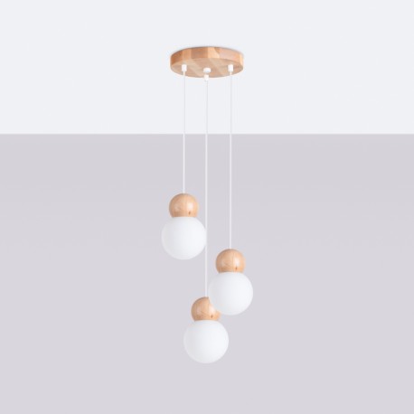 Sollux Lampa wisząca PEKKA 3P biała/naturalne drewno SL.1391