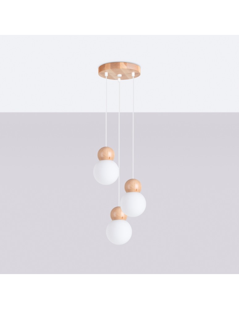 Pendant lamps - Sollux PEKKA 3P pendant lamp white/natural wood SL.1391 - product kolory-swiatla.pl 2