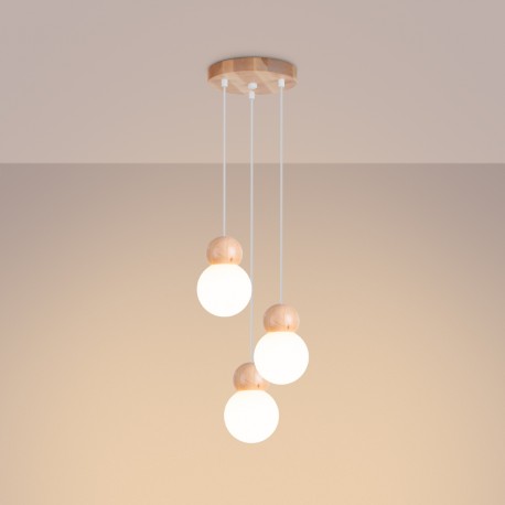 Sollux Lampa wisząca PEKKA 3P biała/naturalne drewno SL.1391