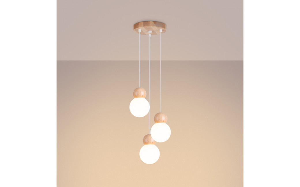 Sollux Lampa wisząca PEKKA 3P biała/naturalne drewno SL.1391