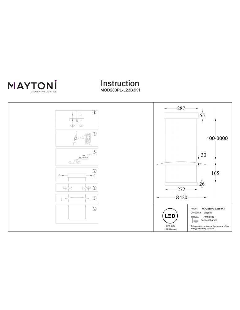 Designer pendant lamps - Maytoni Ambience LED pendant lamp 1000lm 3000K Black MOD280PL-L23B3K1 - product kolory-swiatla.pl 7