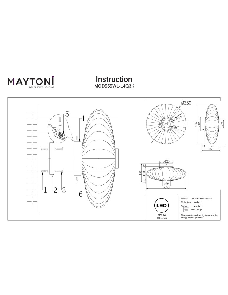 Designer wall lamps - Maytoni Amulet LED wall lamp 360lm 3000K Gold MOD555WL-L4G3K. - product kolory-swiatla.pl 6