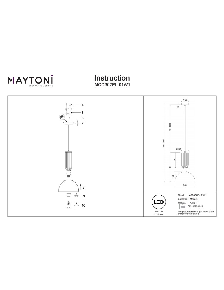 Single pendant lamps - Maytoni Antic Pendant Lamp 1xE27, LED 510lm 2700K Gold MOD302PL-01W1 - product kolory-swiatla.pl 8