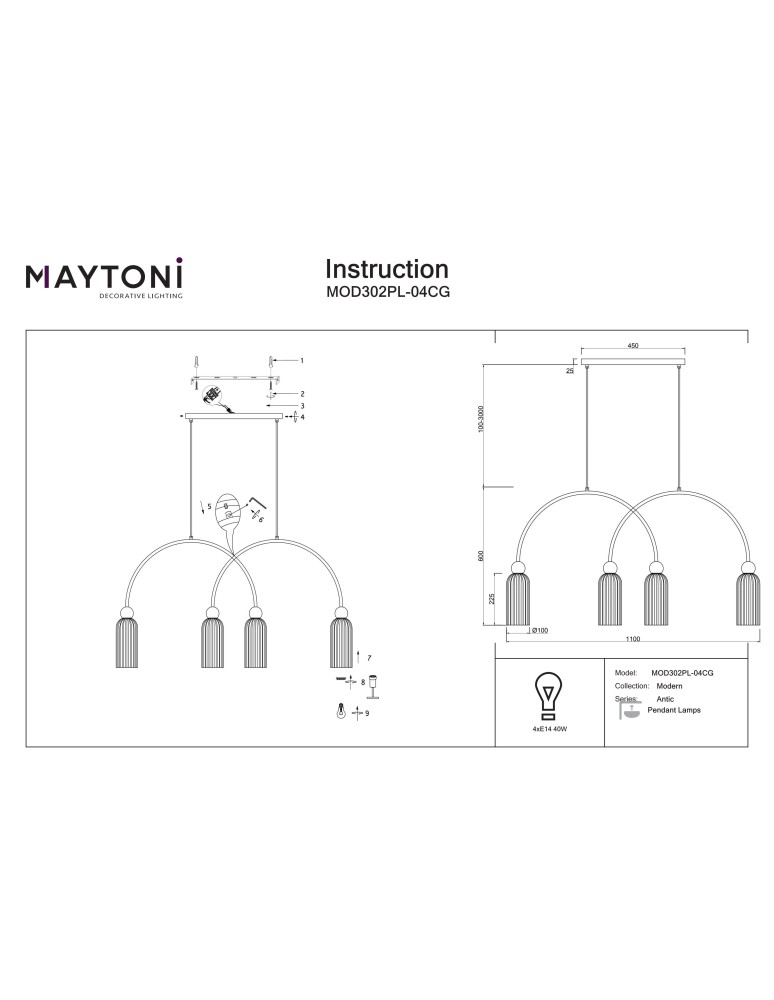 Pendant lamps over the island - Maytoni Antic Pendant lamp 4xE14 Gold MOD302PL-04CG - product kolory-swiatla.pl 7