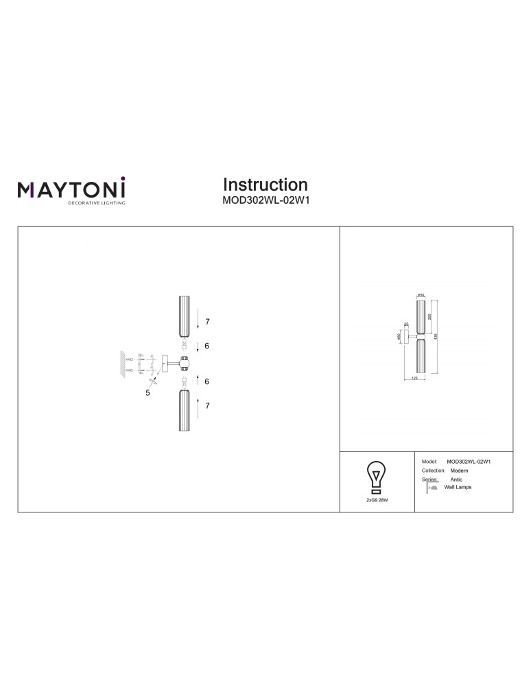 Double wall lamps - Maytoni Antic Wall lamp 2xG9 Gold MOD302WL-02W1 - product kolory-swiatla.pl 5