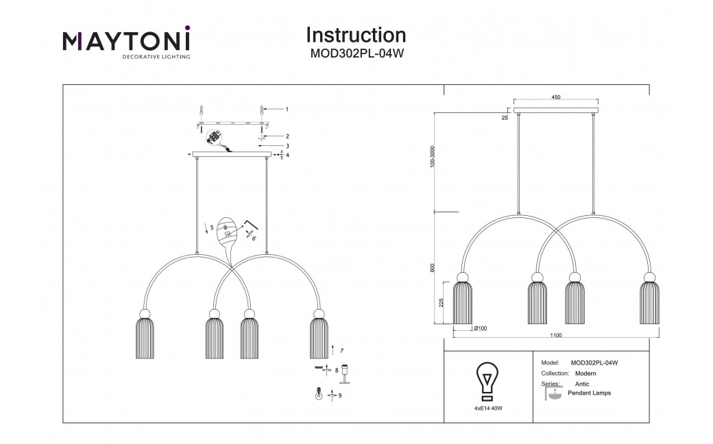 Maytoni Antic Lampa wisząca 4xE14 Złoto MOD302PL-04W