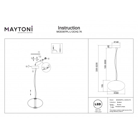 Maytoni Bruma Lampa wisząca LED 1500lm 2700K Chrom MOD397PL-L12CH2.7K