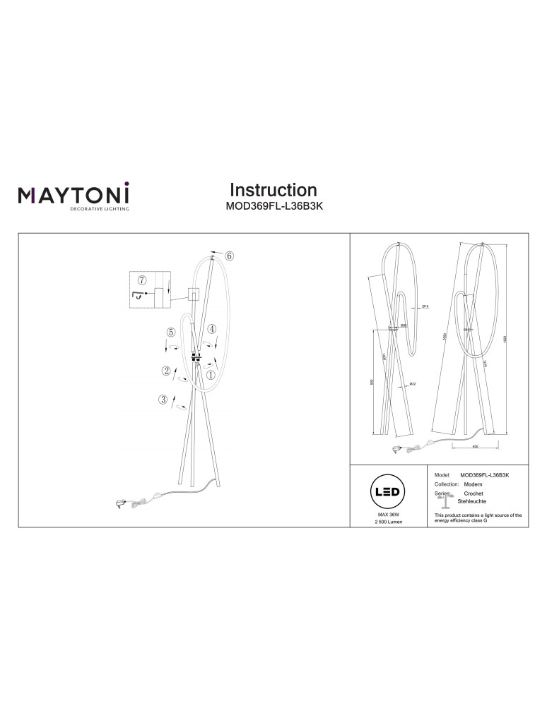 Floor lamps - Maytoni Crochet LED Floor Lamp 2500lm 3000K Black MOD369FL-L36B3K. - product kolory-swiatla.pl 9