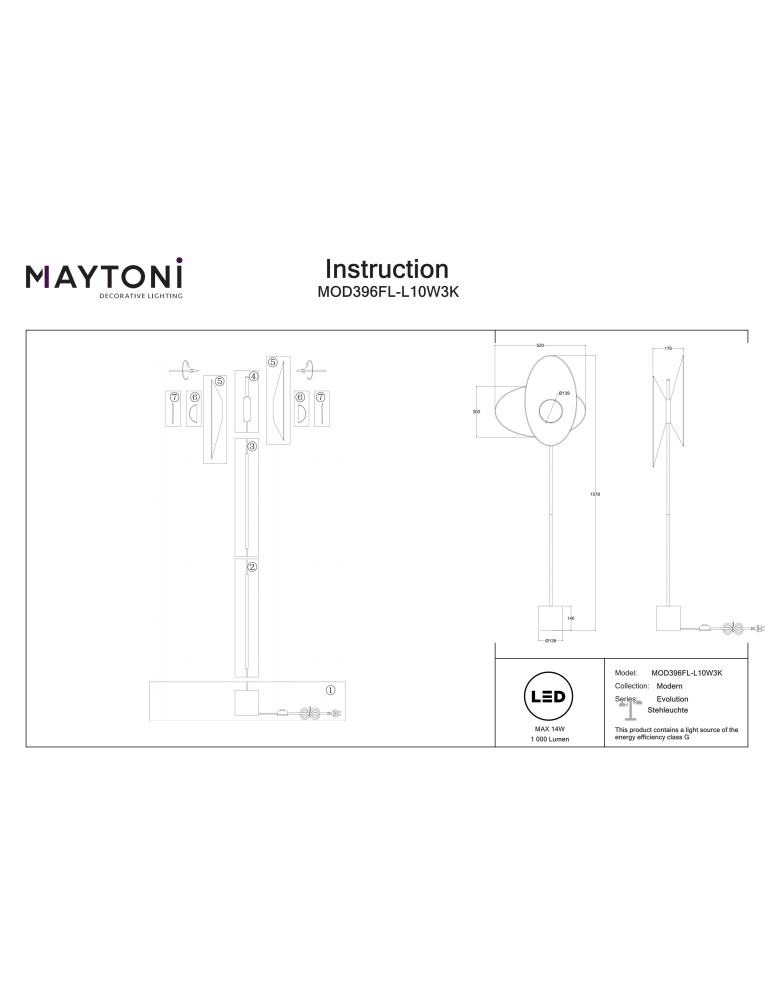 Floor lamps - Maytoni Evolution LED Floor Lamp 350lm 3000K Black MOD396FL-L10W3K. - product kolory-swiatla.pl 7