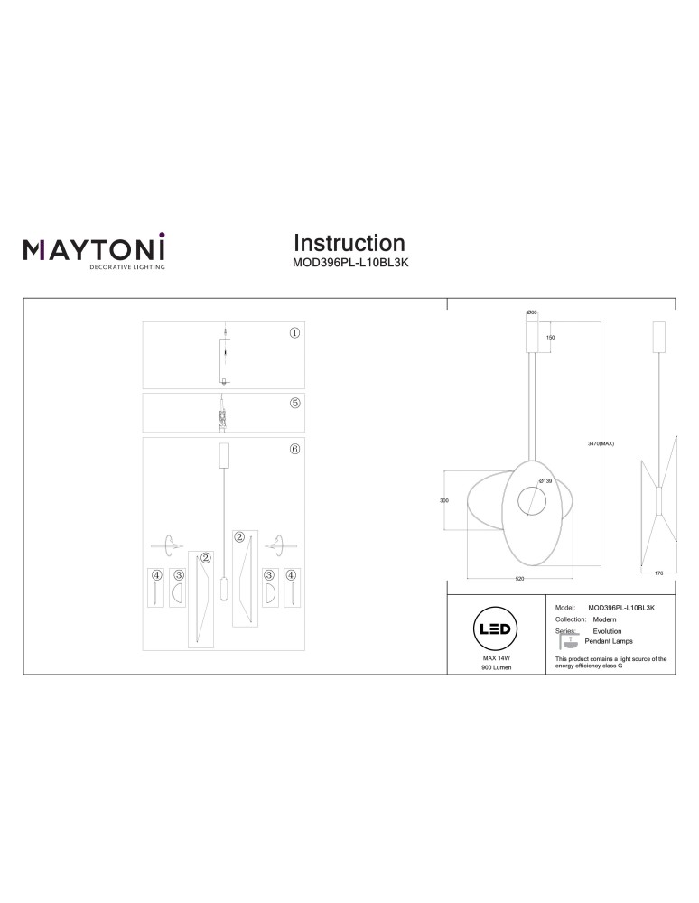 Designer pendant lamps - Maytoni Evolution LED pendant lamp 350lm 3000K Black MOD396PL-L10BL3K - product kolory-swiatla.pl 8