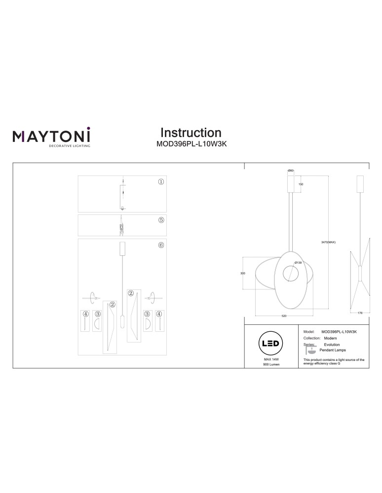 Designer pendant lamps - Maytoni Evolution LED pendant lamp 500lm 3000K Black MOD396PL-L10W3K - product kolory-swiatla.pl 8