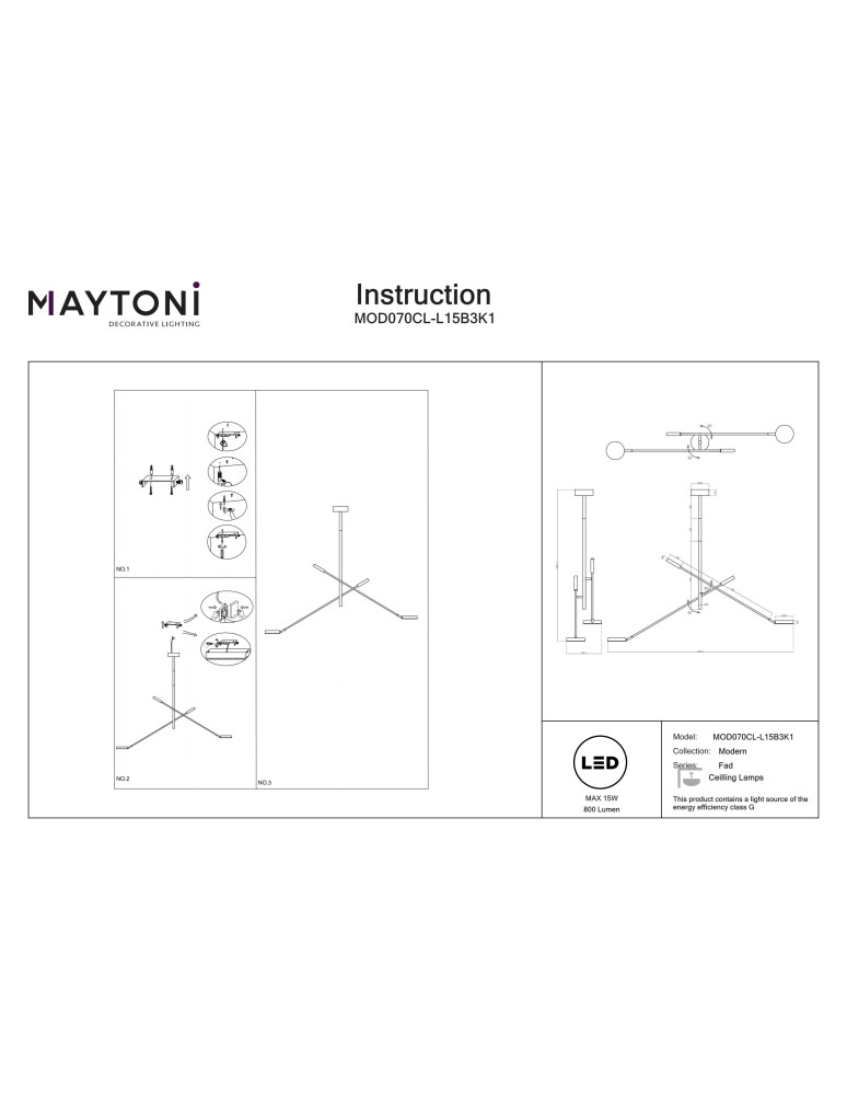 LED pendant lamps - Maytoni Fad LED ceiling lamp 800lm 3000K Black MOD070CL-L15B3K1. - product kolory-swiatla.pl 8