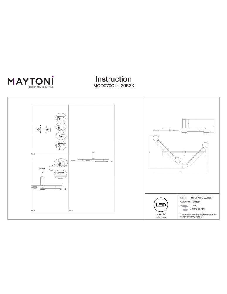LED ceiling lamps - Maytoni Fad LED ceiling lamp 1450lm 3000K Black MOD070CL-L30B3K. - product kolory-swiatla.pl 7