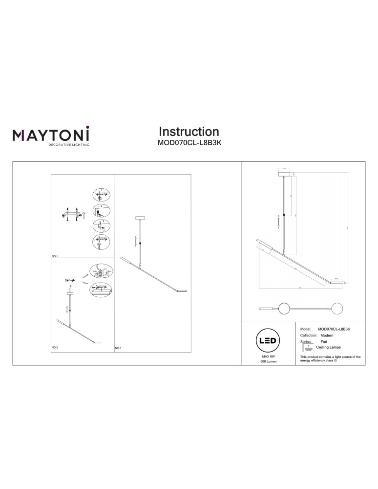 LED pendant lamps - Maytoni Fad LED ceiling lamp 500lm 3000K Black MOD070CL-L8B3K. - product kolory-swiatla.pl 7