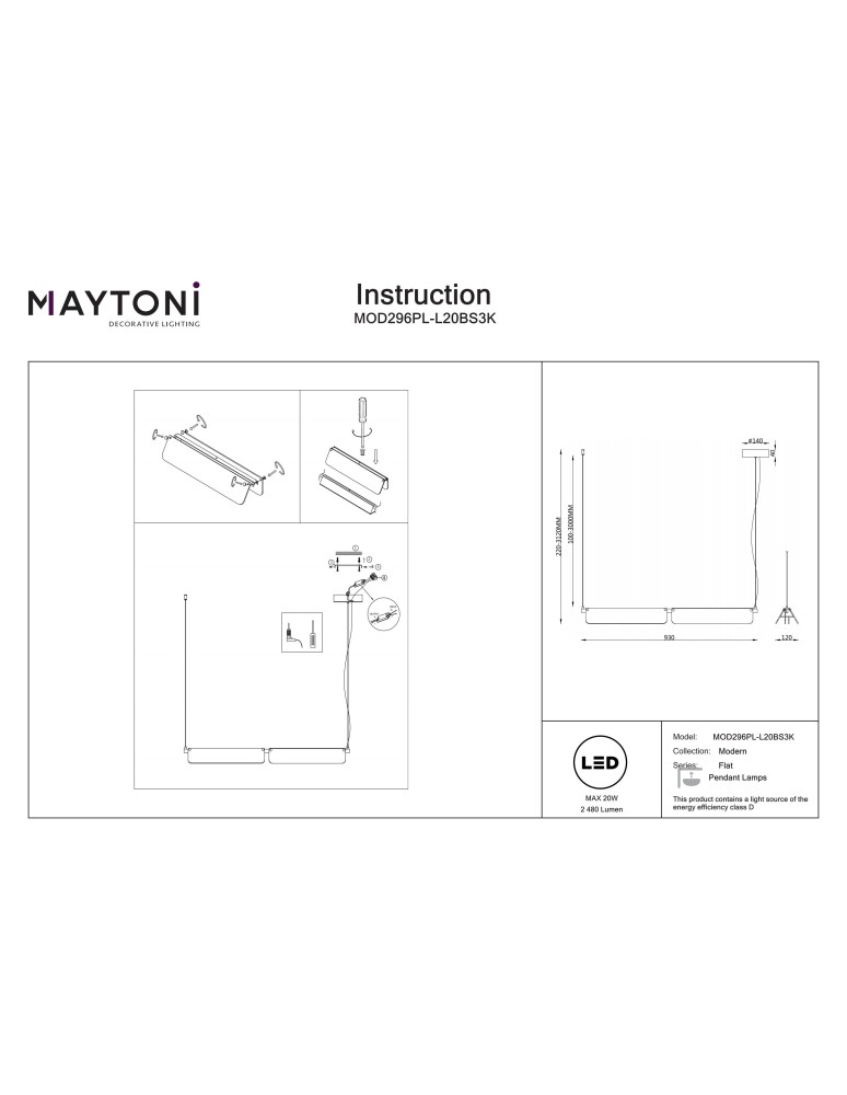 Pendant lamps over the island - Maytoni Flat LED pendant lamp 2480lm 3000K Black and brass MOD296PL-L20BS3K - product kolory-swiatla.pl 7