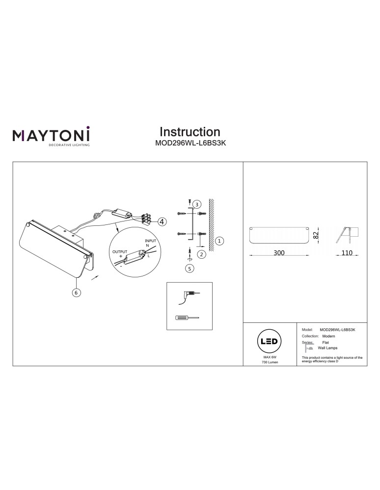 Designer wall lamps - Maytoni Flat LED wall lamp 730lm 3000K Black and brass MOD296WL-L6BS3K. - product kolory-swiatla.pl 7