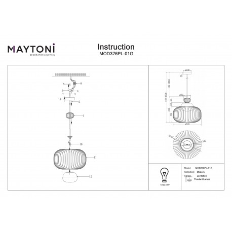 Maytoni Levitation Lampa wisząca 1xG9 Mosiądz MOD376PL-01G