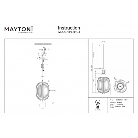 Maytoni Levitation Lampa wisząca 1xG9 Mosiądz MOD376PL-01G1