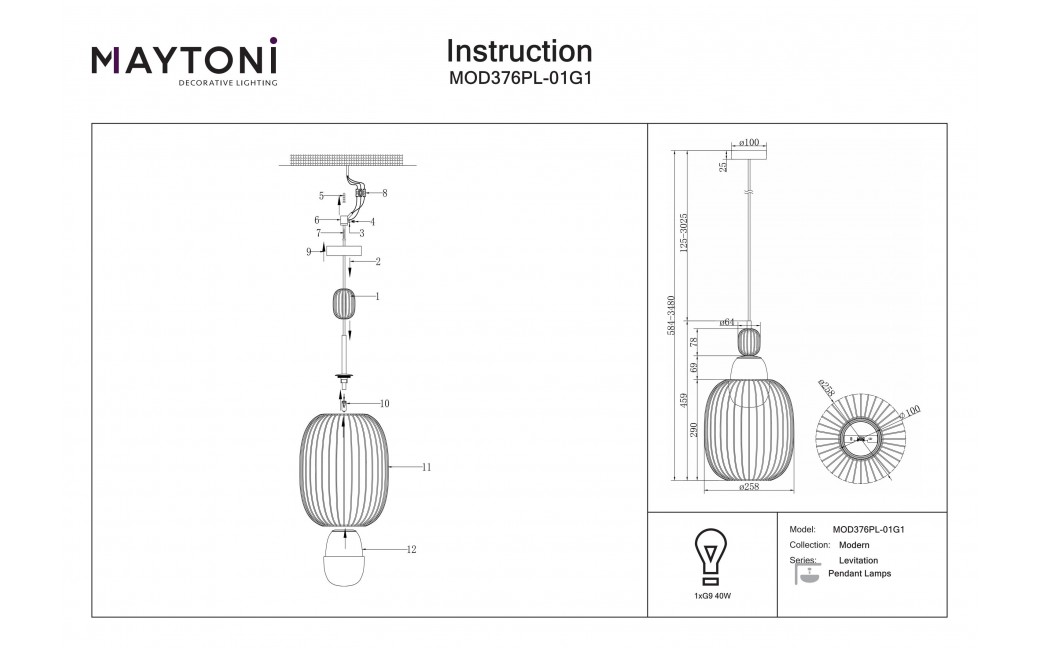 Maytoni Levitation Lampa wisząca 1xG9 Mosiądz MOD376PL-01G1