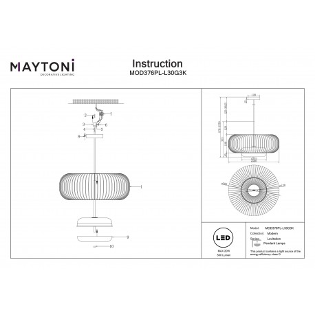 Maytoni Levitation Lampa wisząca LED 500lm 3000K Mosiądz MOD376PL-L30G3K