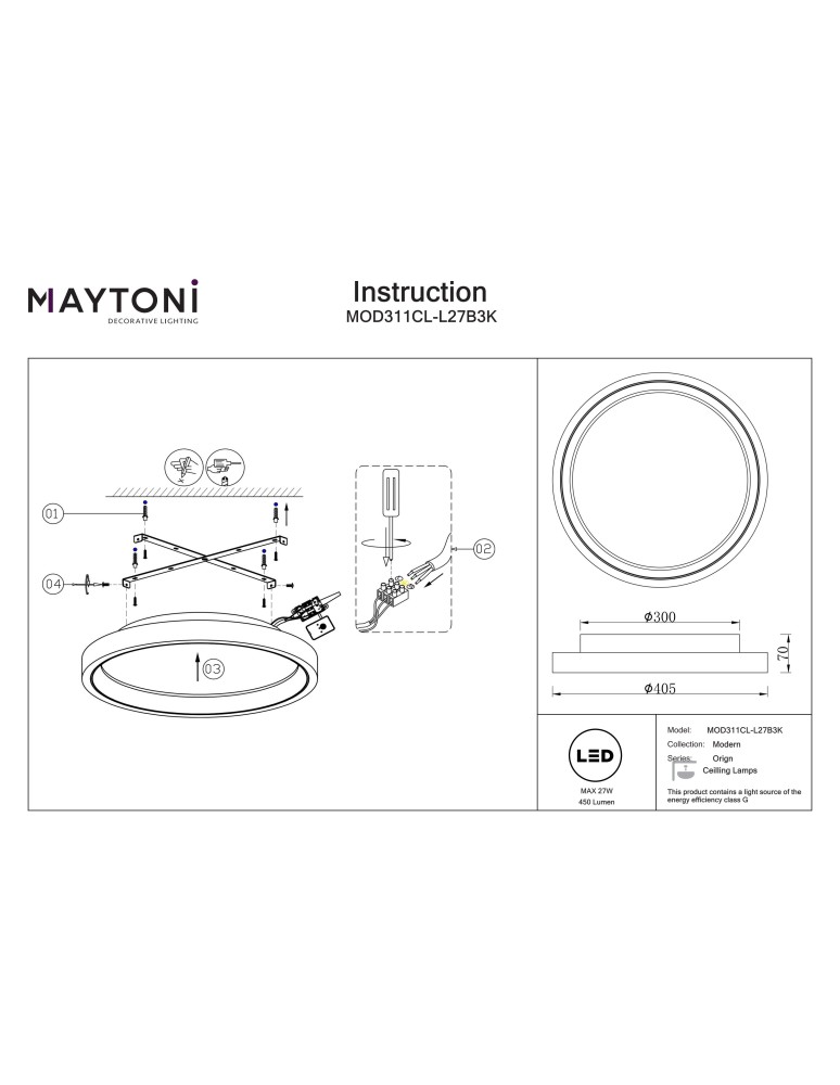 Maytoni Orign Lampa sufitowa LED 450lm 3000K Czarny MOD311CL-L27B3K