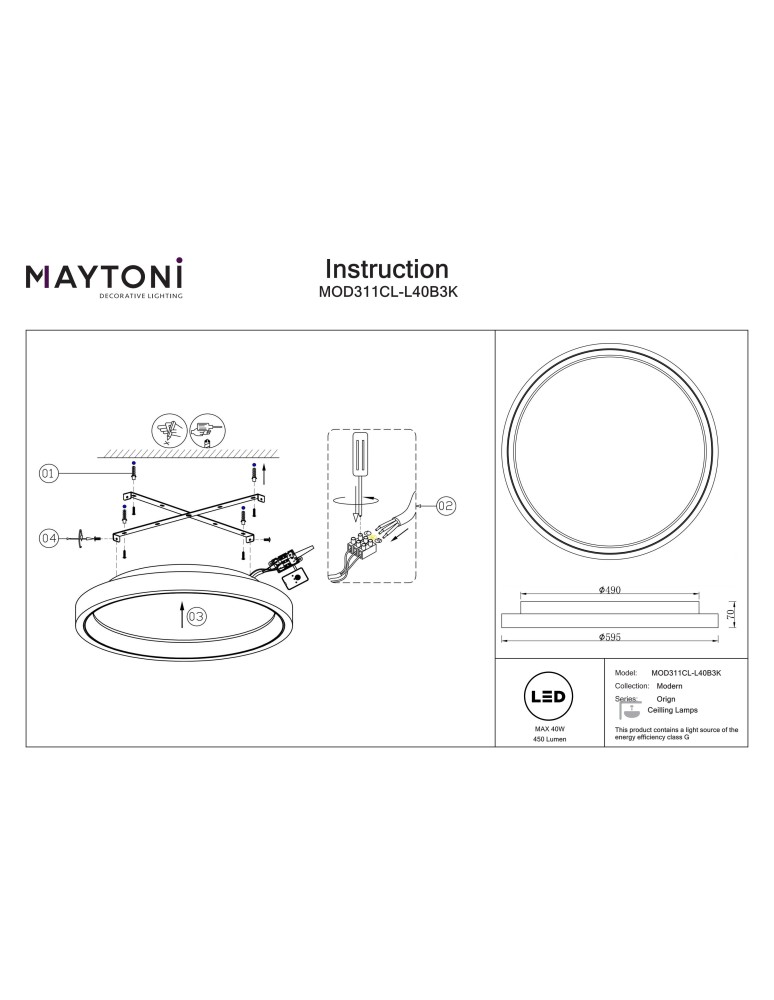 LED ceiling lamps - Maytoni Orign LED ceiling lamp 450lm 3000K Black MOD311CL-L40B3K. - product kolory-swiatla.pl 7