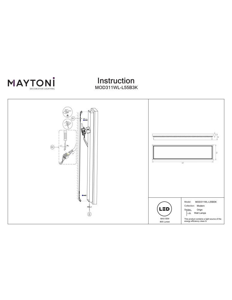 Designer wall lamps - Maytoni Orign LED wall lamp 800lm 3000K Black MOD311WL-L55B3K. - product kolory-swiatla.pl 8