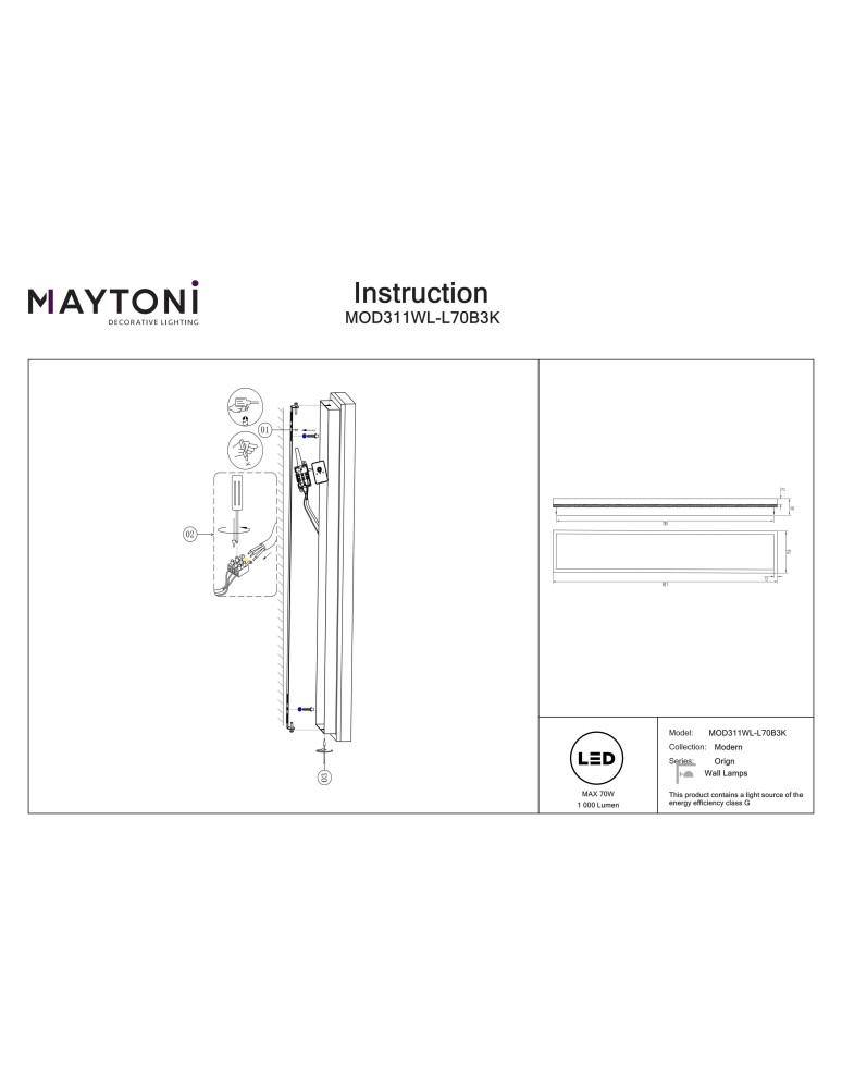 Designer wall lamps - Maytoni Orign LED wall lamp 1000lm 3000K Black MOD311WL-L70B3K. - product kolory-swiatla.pl 7