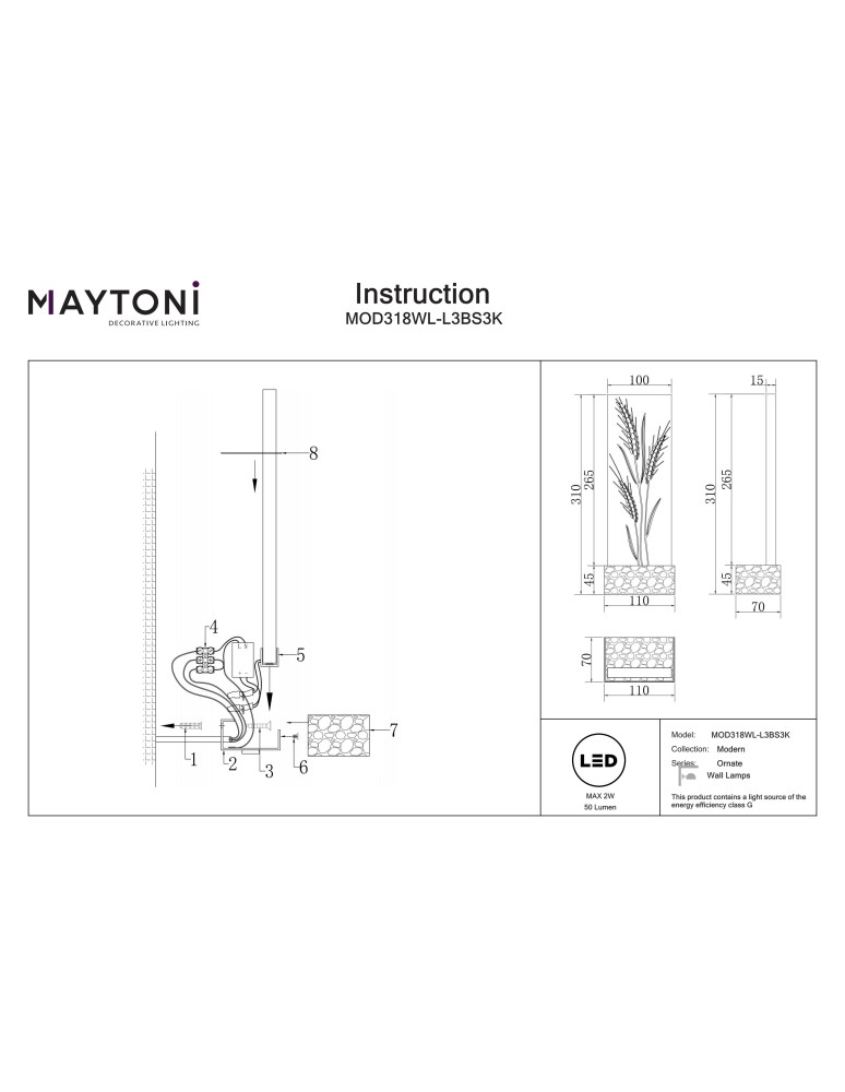 Designer wall lamps - Maytoni Ornate LED wall lamp 50lm 3000K Brass MOD318WL-L3BS3K. - product kolory-swiatla.pl 8