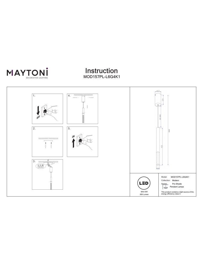 Pendant tube lamps - Maytoni Pro Shade LED Tube Pendant Lamp 6W 500lm 4000K Gold MOD157PL-L6G4K1 - product kolory-swiatla.pl 8