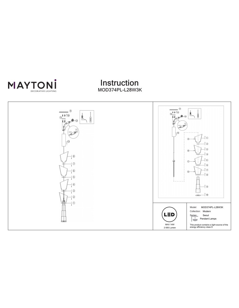 Pendant lamps - Maytoni Seoul LED pendant lamp 2000lm 3000K White MOD374PL-L28W3K. - product kolory-swiatla.pl 8