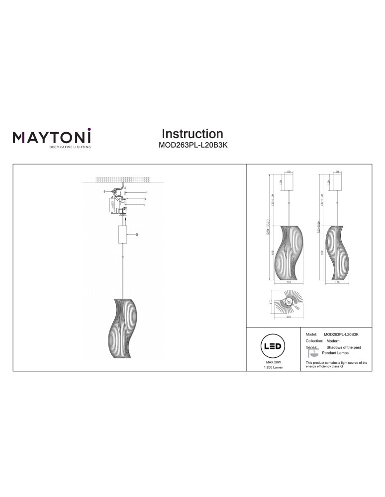 Single pendant lamps - Maytoni Shadows of the past LED pendant lamp 1200lm 3000K Black MOD263PL-L20B3K. - product kolory-swiatla.pl 14