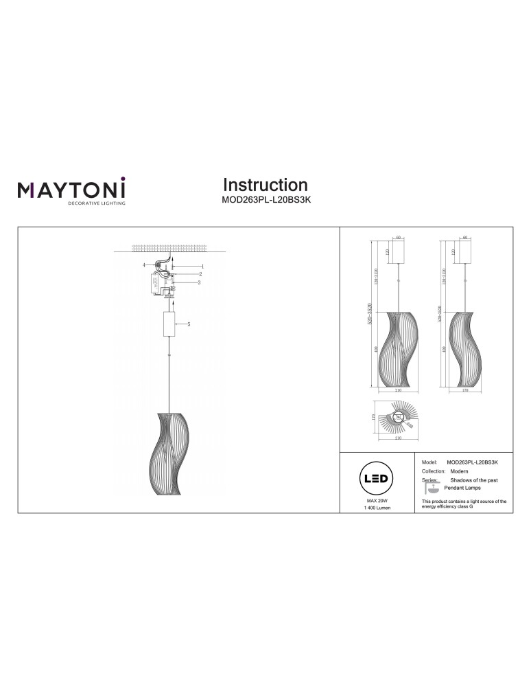 Single pendant lamps - Maytoni Shadows of the past LED pendant lamp 1400lm 3000K Brass MOD263PL-L20BS3K. - product kolory-swiatla.pl 13