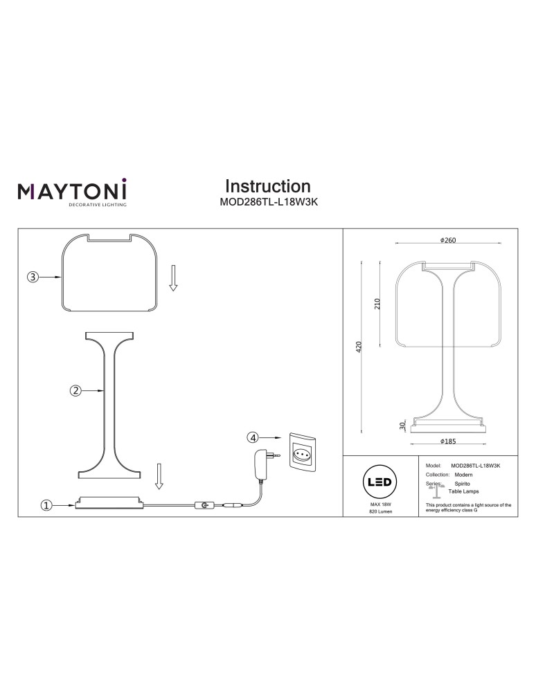 Maytoni Spirito LED table lamp 820lm 3000K White MOD286TL-L18W3K.