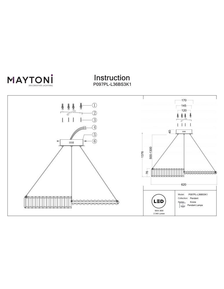 Glamour pendant lamps - Maytoni Krone LED pendant lamp 2340lm 3000K Brass P097PL-L36BS3K1. - product kolory-swiatla.pl 4