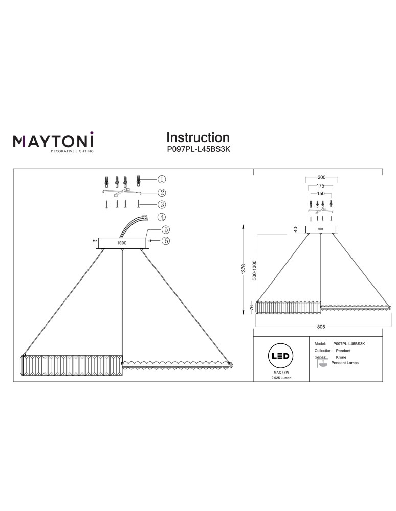 Glamour pendant lamps - Maytoni Krone LED pendant lamp 2925lm 3000K Brass P097PL-L45BS3K. - product kolory-swiatla.pl 3