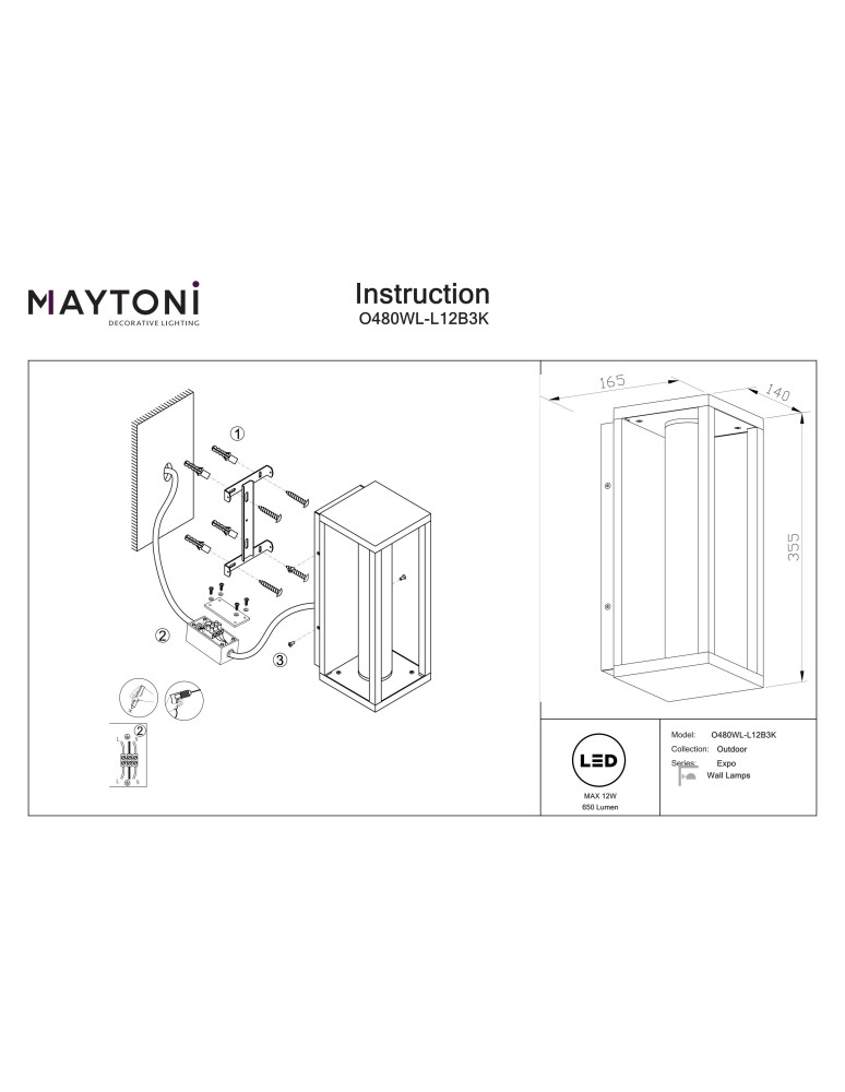 Outdoor wall lamps - Maytoni Expo Outdoor LED Wall Lamp 650lm 3000K Black O480WL-L12B3K. - product kolory-swiatla.pl 7