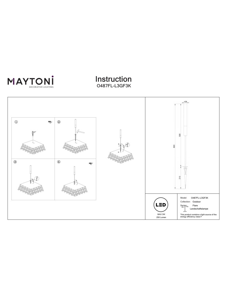 Garden lamps driven into the ground (with wedge) - Maytoni Flare Outdoor Standing with LED Wedge 250lm 3000K Graphite O487FL-L3GF3K. - product kolory-swiatla.pl 9
