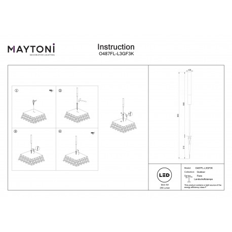 Maytoni Flare Zewnętrzna Stojąca z Klinem LED 250lm 3000K Grafit O487FL-L3GF3K