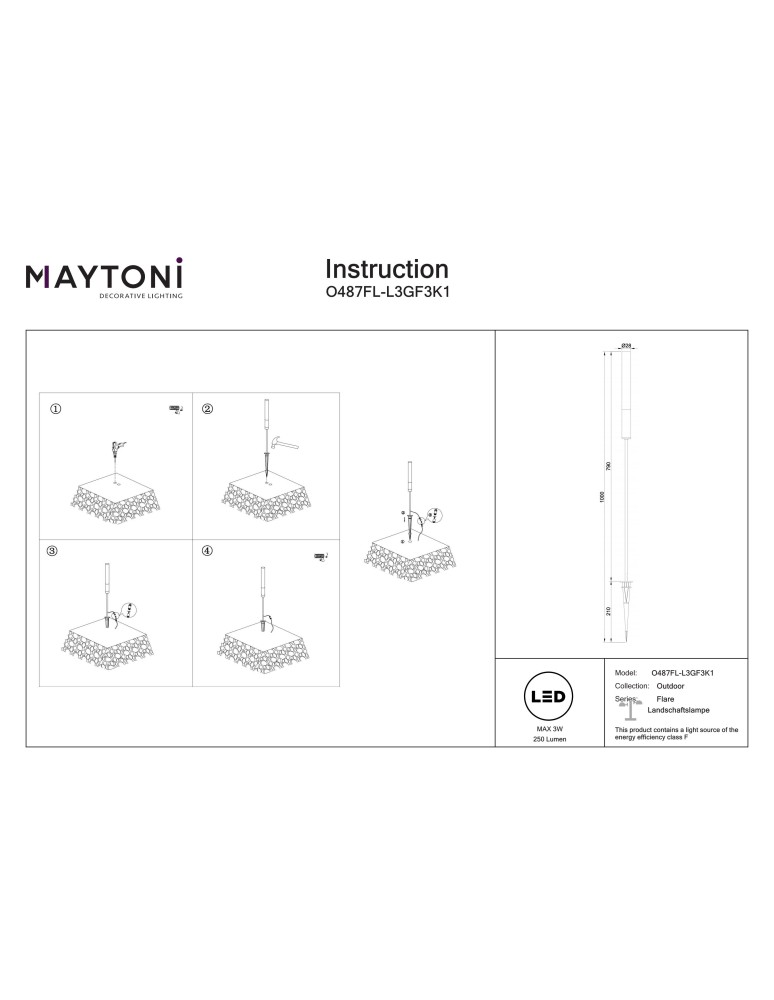 Garden lamps driven into the ground (with wedge) - Maytoni Flare Outdoor Standing with LED Wedge 250lm 3000K Graphite O487FL-L3GF3K1. - product kolory-swiatla.pl 9