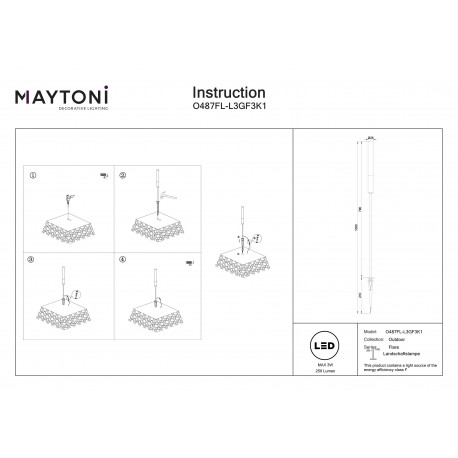 Maytoni Flare Zewnętrzna Stojąca z Klinem LED 250lm 3000K Grafit O487FL-L3GF3K1