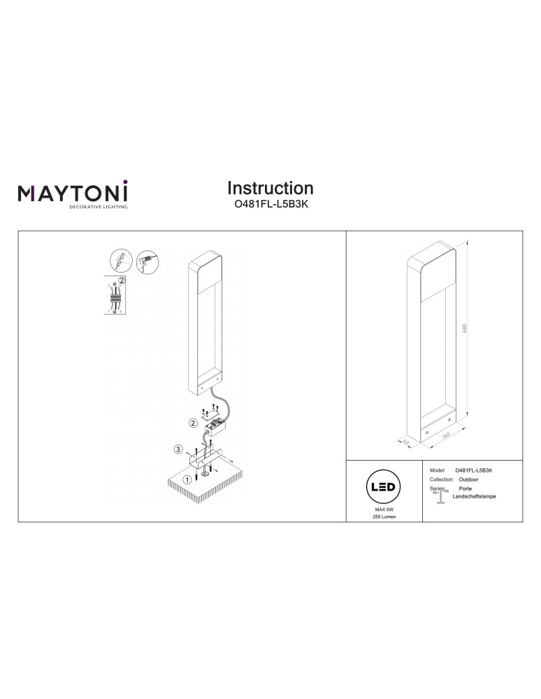 Standing garden lamps - Maytoni Porte Outdoor Standing LED Garden Pole 250lm 3000K Black O481FL-L7B3K. - product kolory-swiatla.pl 8