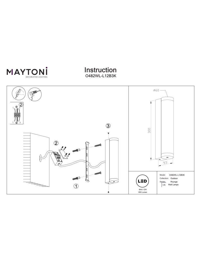 Outdoor wall lamps - Maytoni Rounge Outdoor LED Wall Lamp 600lm 3000K Black O482WL-L12B3K. - product kolory-swiatla.pl 8