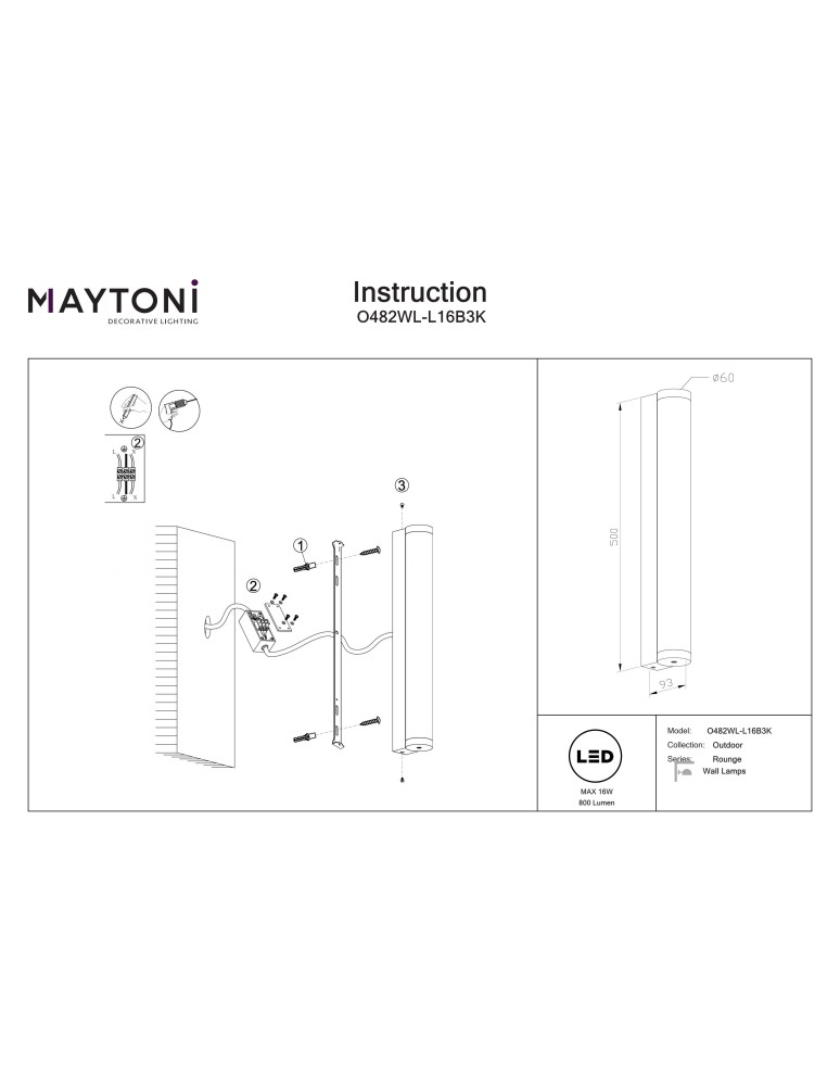 Outdoor wall lamps - Maytoni Rounge Outdoor LED Wall Lamp 800lm 3000K Black O482WL-L16B3K. - product kolory-swiatla.pl 9