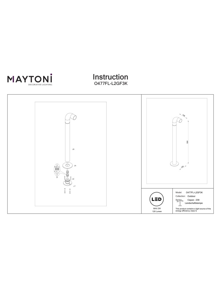 Standing garden lamps - Maytoni Sleek Outdoor Standing Garden Pole High LED 150lm 3000K Graphite O477FL-L2GF3K. - product kolory-swiatla.pl 8
