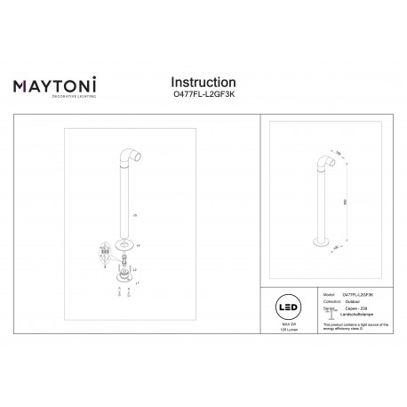 Maytoni Sleek Zewnętrzna Stojąca Słupek Ogrodowy Wysoki LED 150lm 3000K Grafit O477FL-L2GF3K